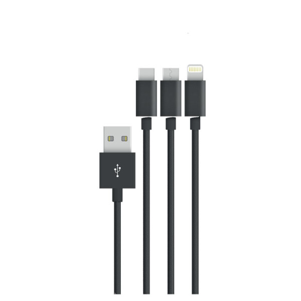 3760288810582 Câble de charge et Synchro 3 en1 Light + Micro + Type C 2A – Image 2