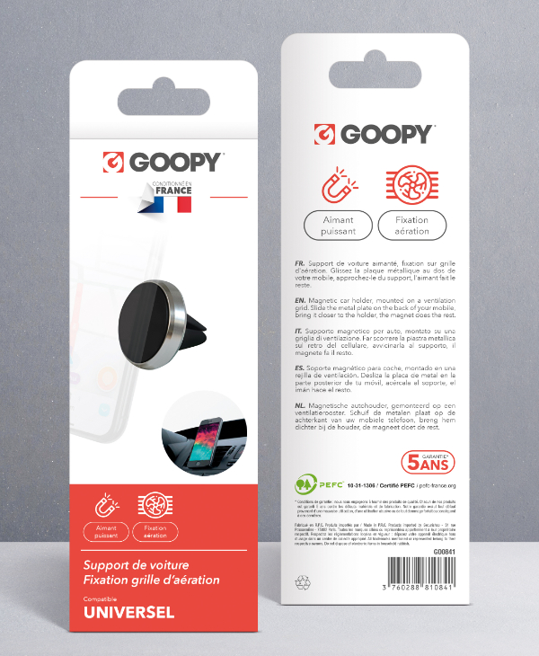 Support de voiture fixation sur grille d'aération - Goopy : Accessoires  mobile & tablette